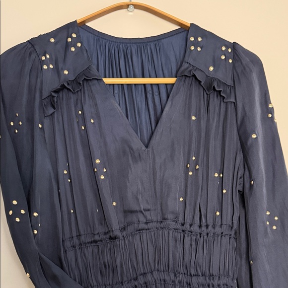 Navy Maxi Long Sleeve Dress with Embellishments - Picture 4 of 7